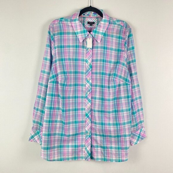 Talbots Plaid Button Up Shirt Size 1X Multicolor Plaid Collared Cotton - Picture 1 of 10
